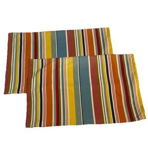 2 Pottery Barn Lumbar Pillow Covers Cotton Striped